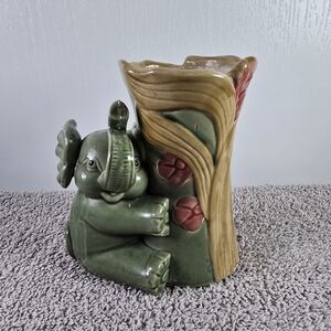 Vintage Majolica Lucky Elephant Flower Pot Planter